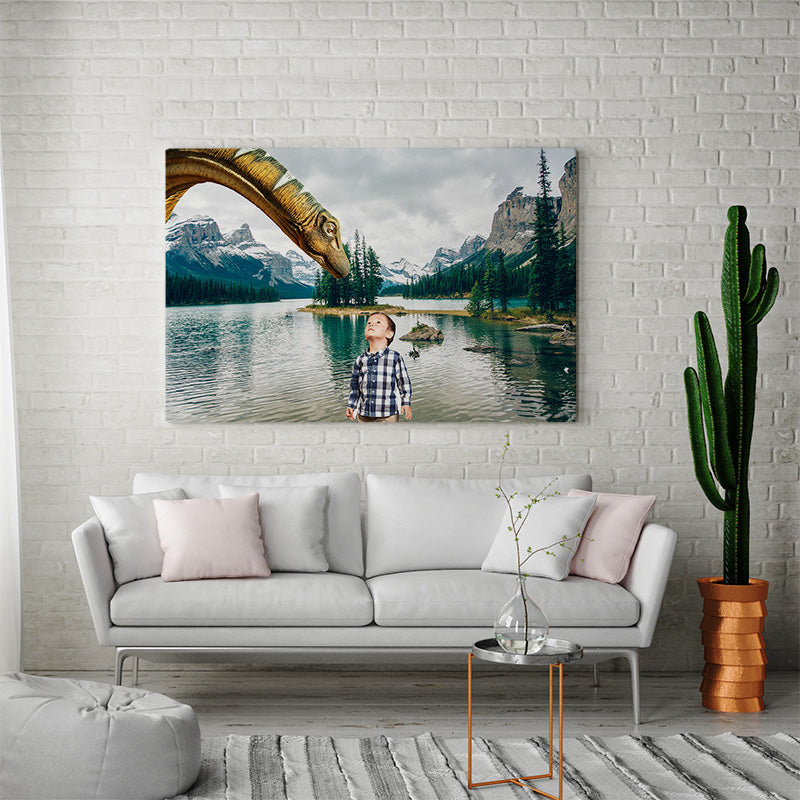 Gepersonaliseerd canvas Nieuwsgierige Dino 2