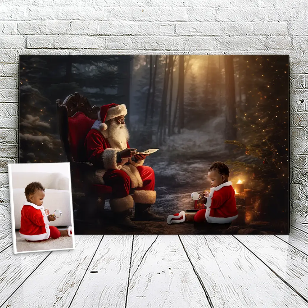 Gepersonaliseerd canvas Zwarte Kerstman 2