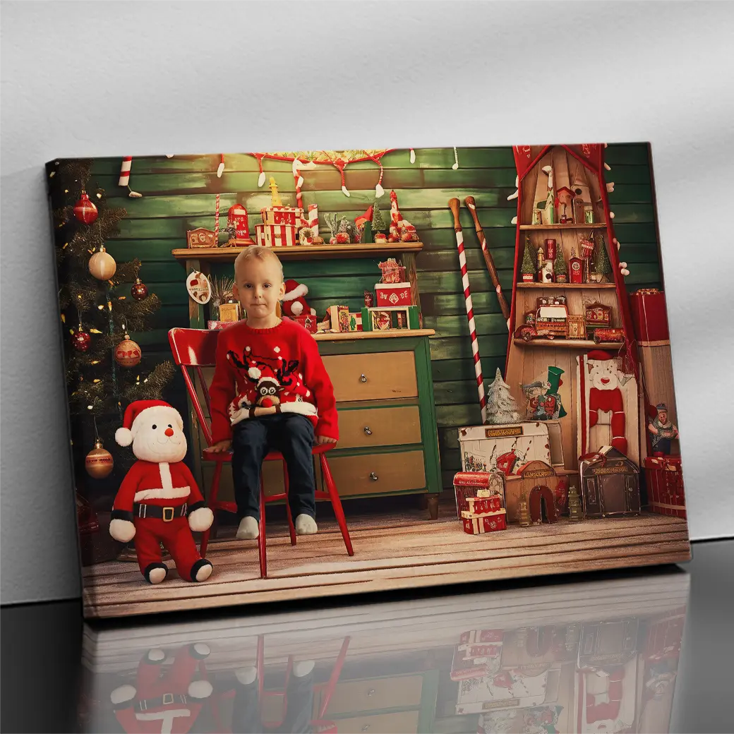 Gepersonaliseerd canvas De werkplaats van de kerstman 2