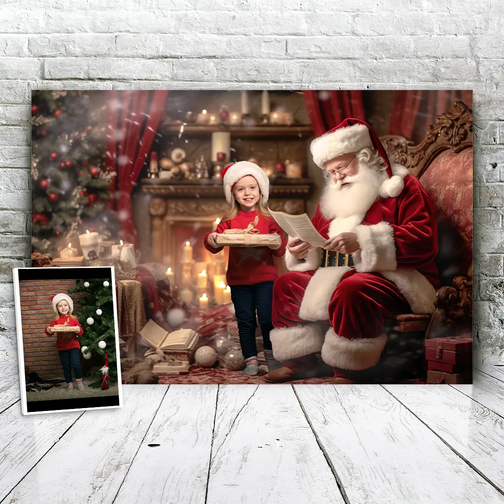 Gepersonaliseerd canvas Lijst van de Kerstman 3