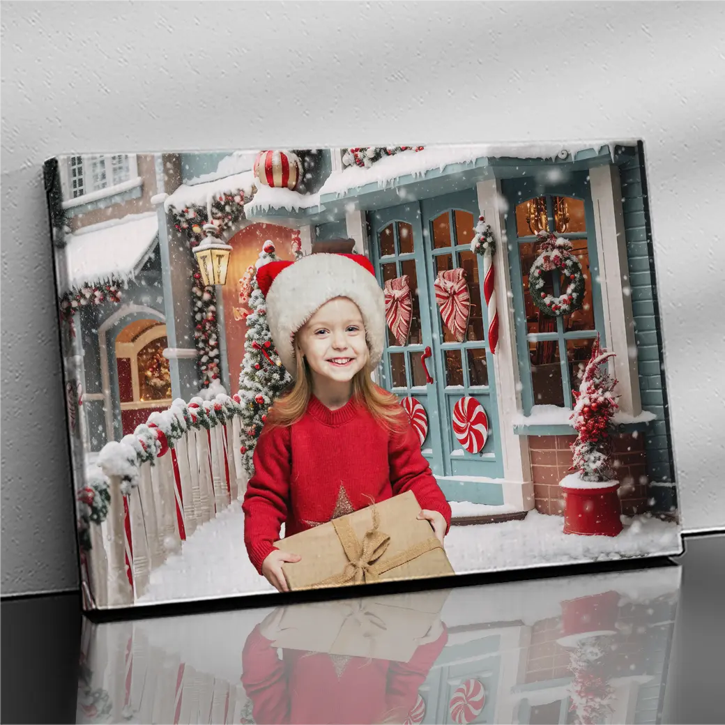 Gepersonaliseerd canvas Kerstdorp 1