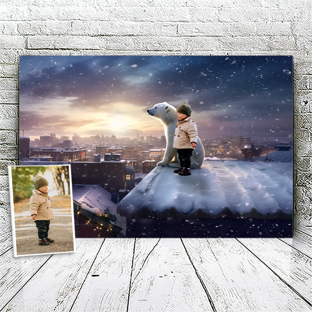 Gepersonaliseerd canvas IJsbeer op het dak 2