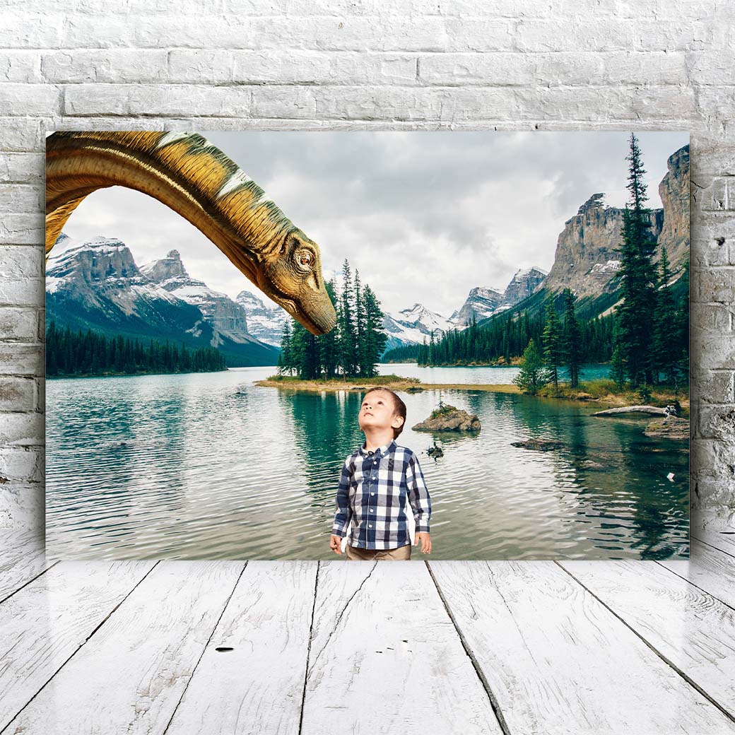 Gepersonaliseerd canvas Nieuwsgierige Dino 1