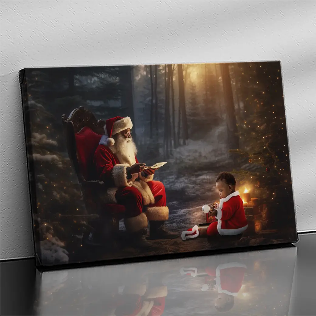 Gepersonaliseerd canvas Zwarte Kerstman 1