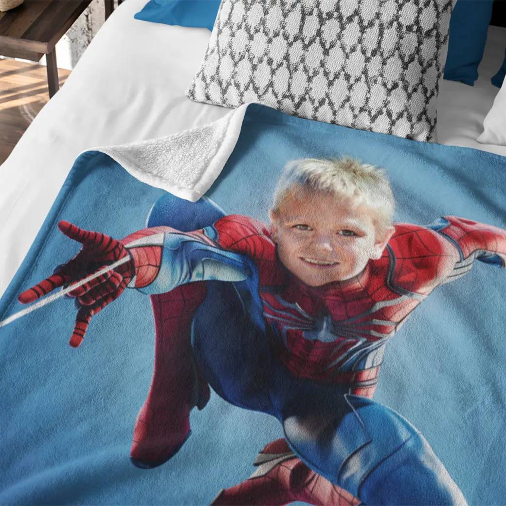 close-up van spider-man fleece deken op maat