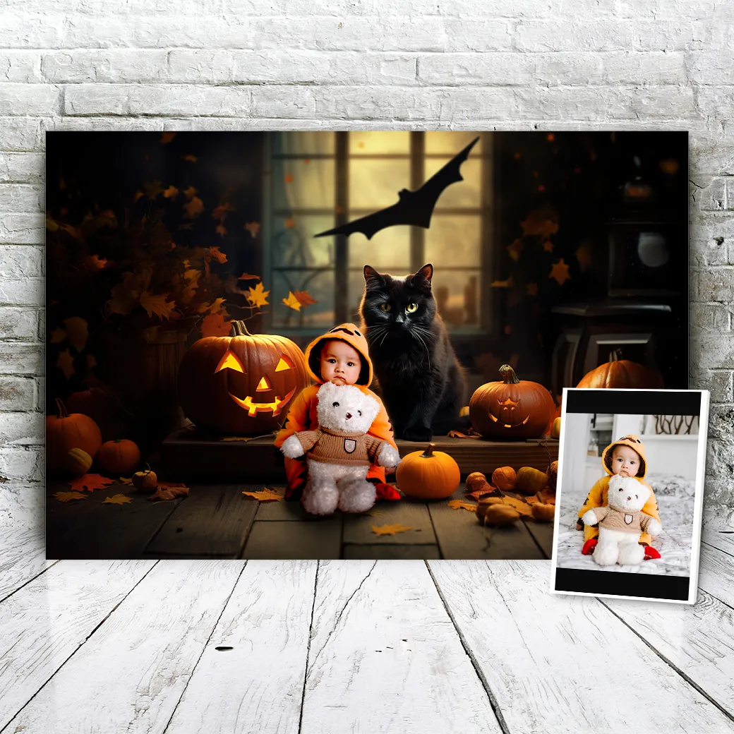 Gepersonaliseerd canvas Halloween kat 2