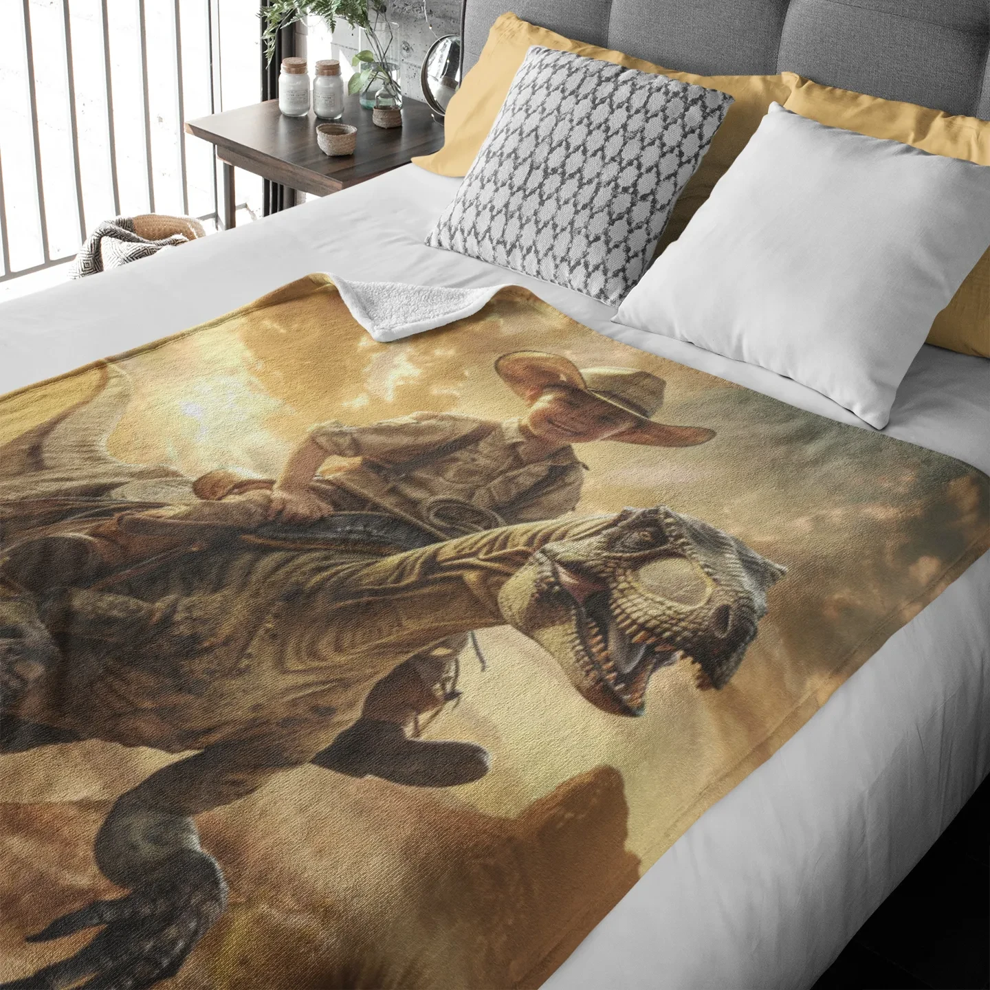 Fleece deken dino op bed