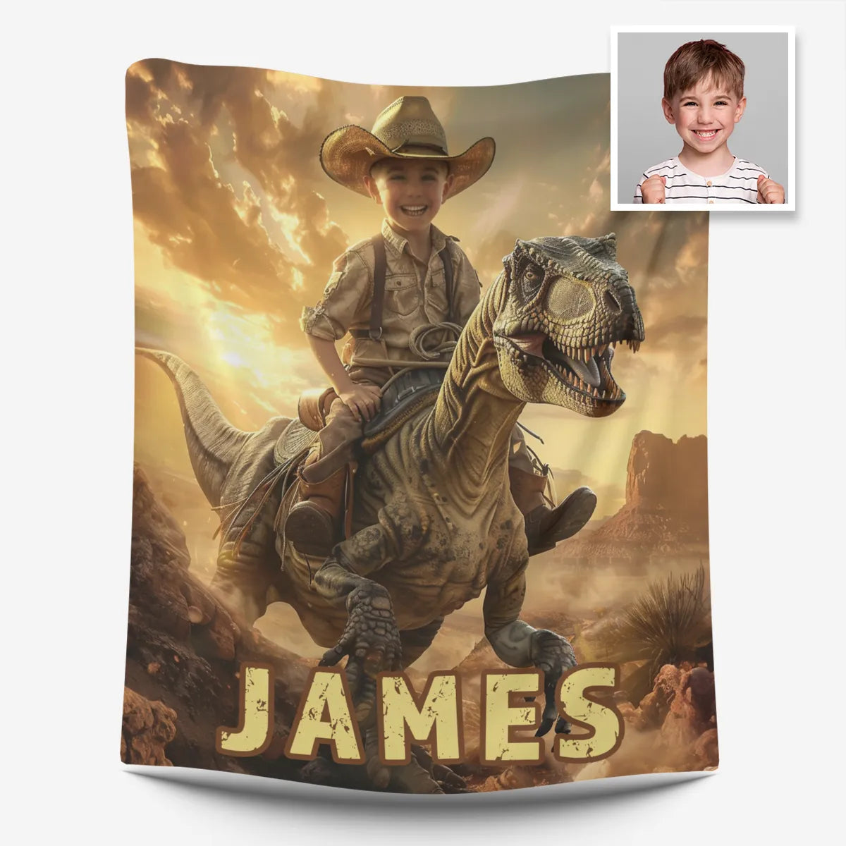 gepersonaliseerd dino deken met foto en naam
