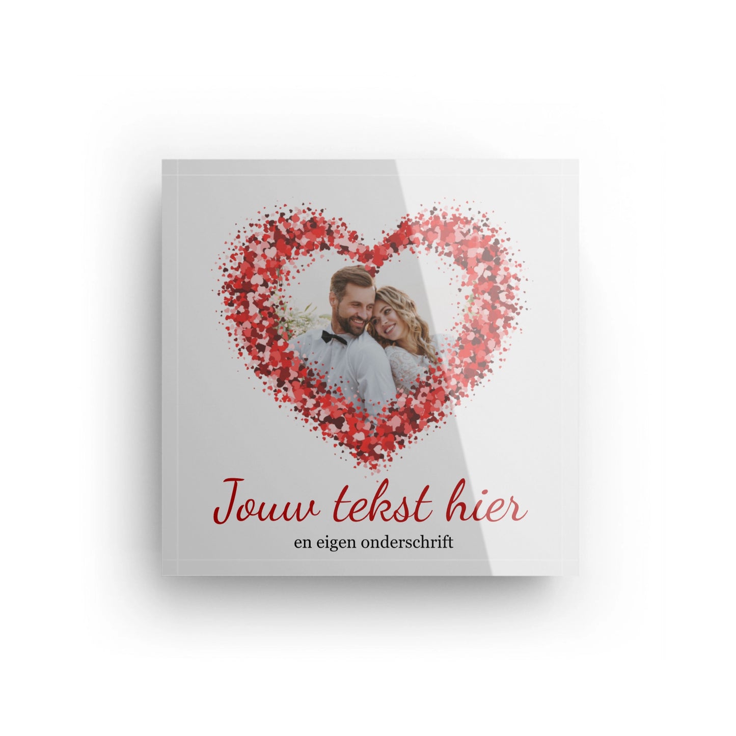 Foto in glas | Hart ontwerp met eigen tekst