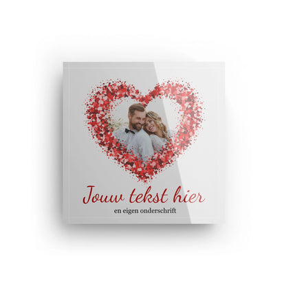 Foto in glas | Hart ontwerp met eigen tekst