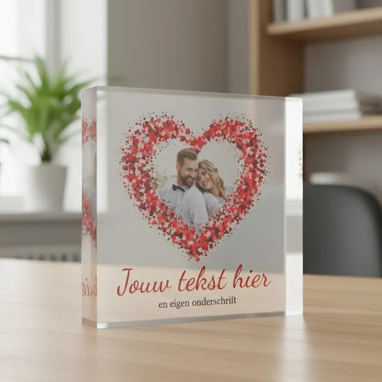 foto in glas met hart en eigen tekst