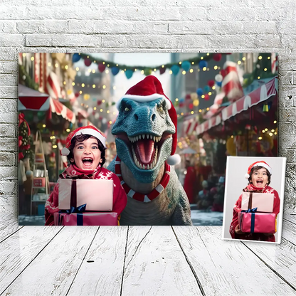 Gepersonaliseerd canvas Kerstmis T-Rex 2