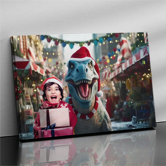 Gepersonaliseerd canvas Kerstmis T-Rex 1