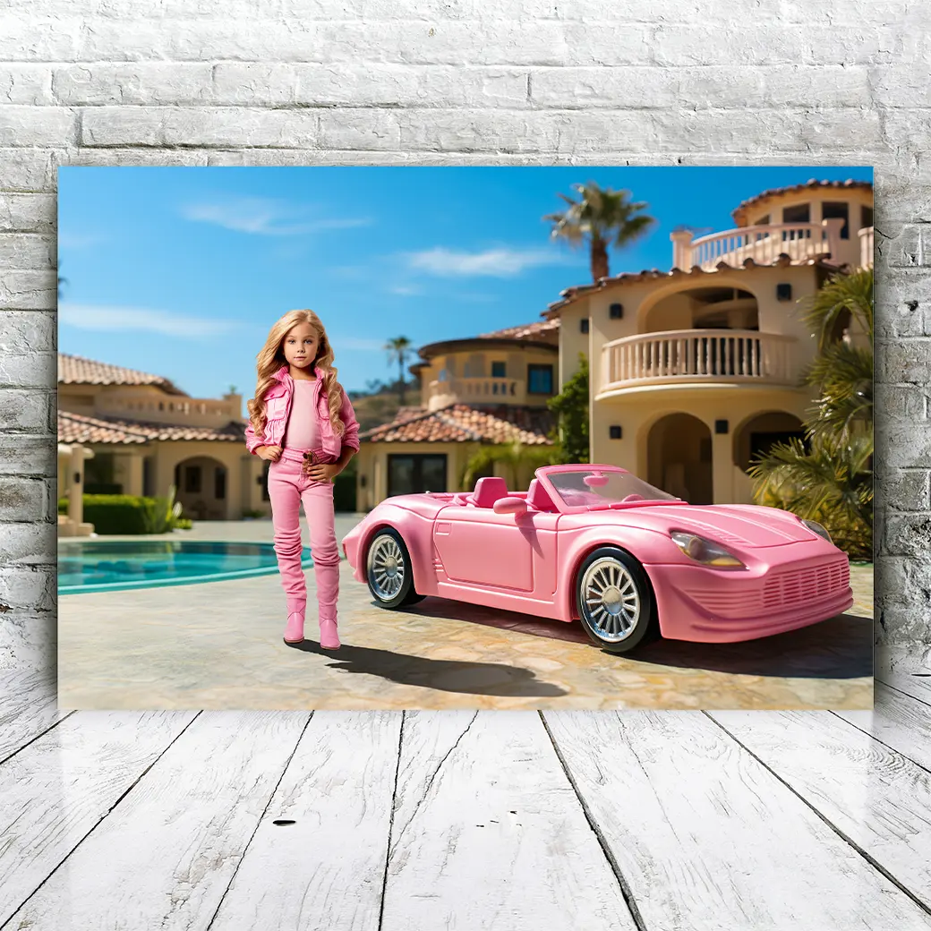 Gepersonaliseerd canvas Roze poppenwagen 1