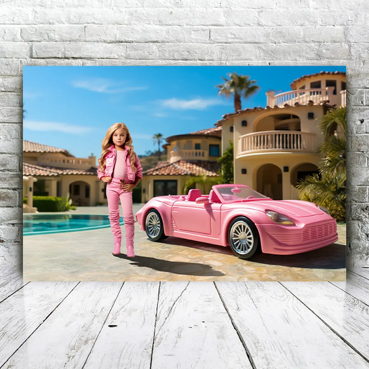 Gepersonaliseerd canvas Roze poppenwagen 1