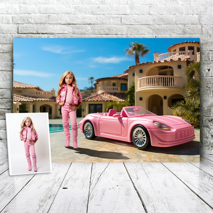 Gepersonaliseerd canvas Roze poppenwagen 2