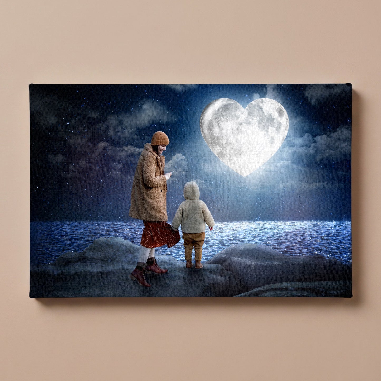 Personalized Heart Moon portrait canvas