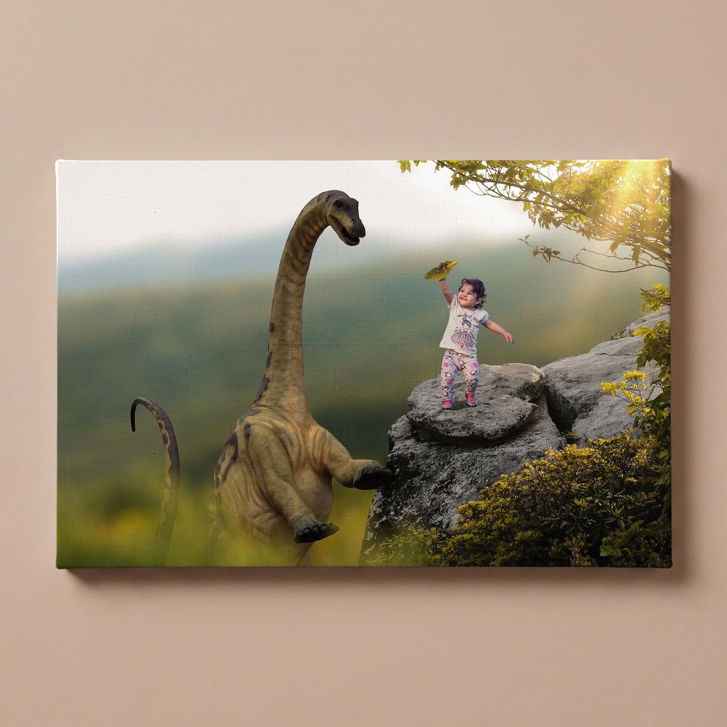 Personalized Dinosaur Ledge portrait canvas