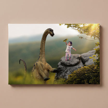 Personalized Dinosaur Ledge portrait canvas