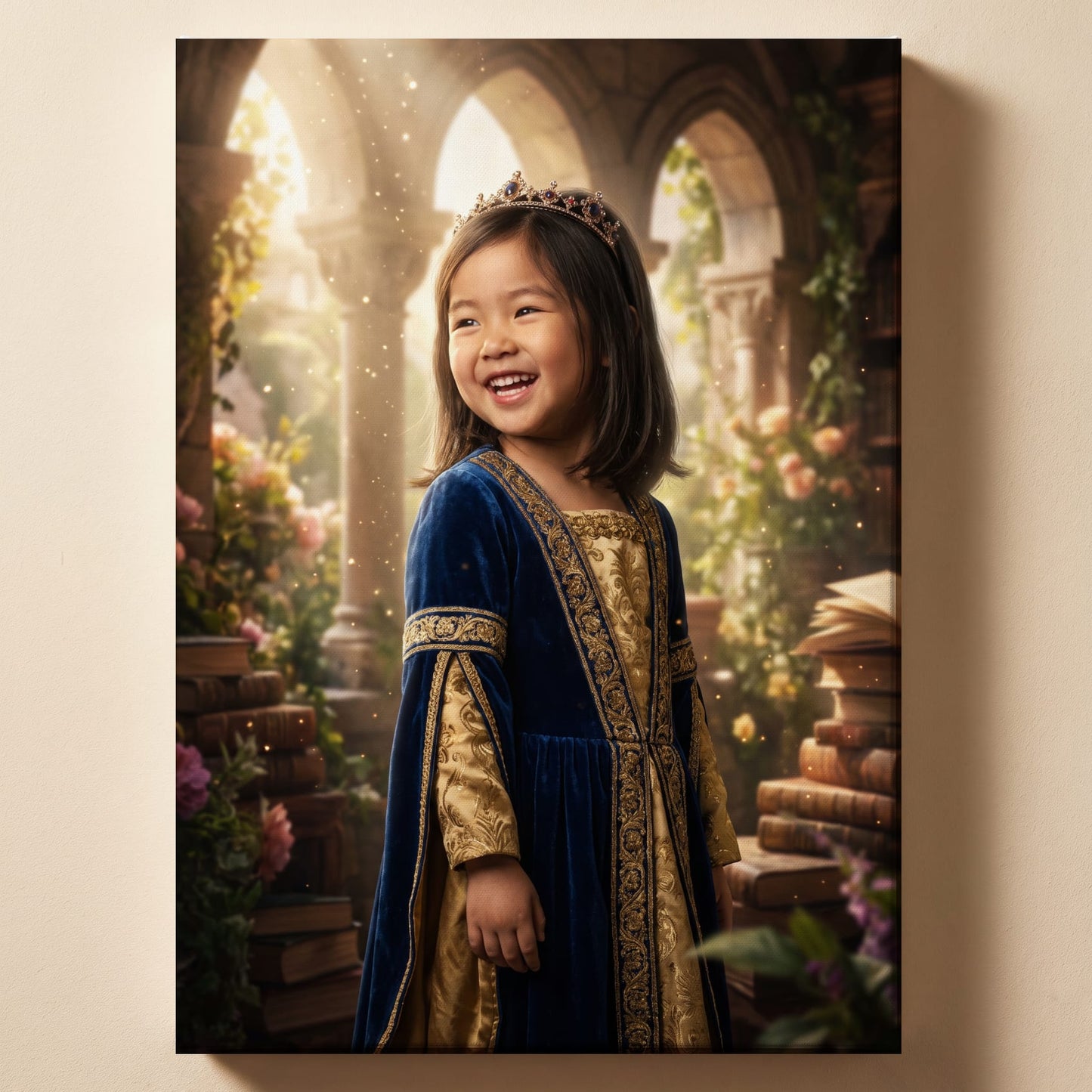 Personalized royal portrait artwork shown on canvas
