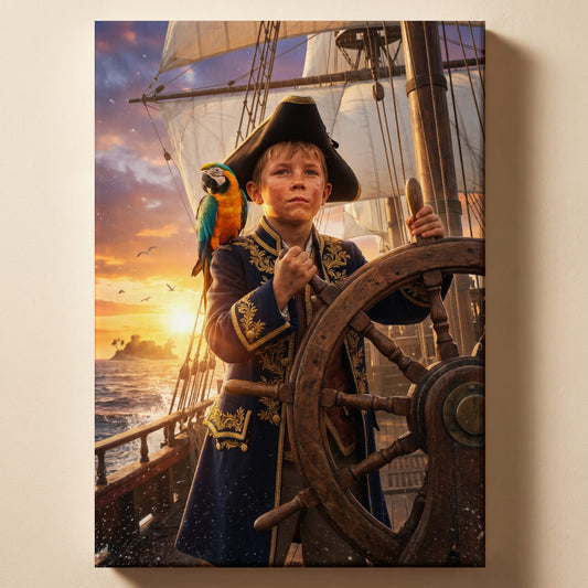 Personalized pirate captain artwork shown on canvas