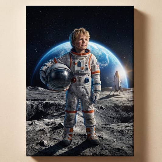Personalized astronaut artwork shown on canvas
