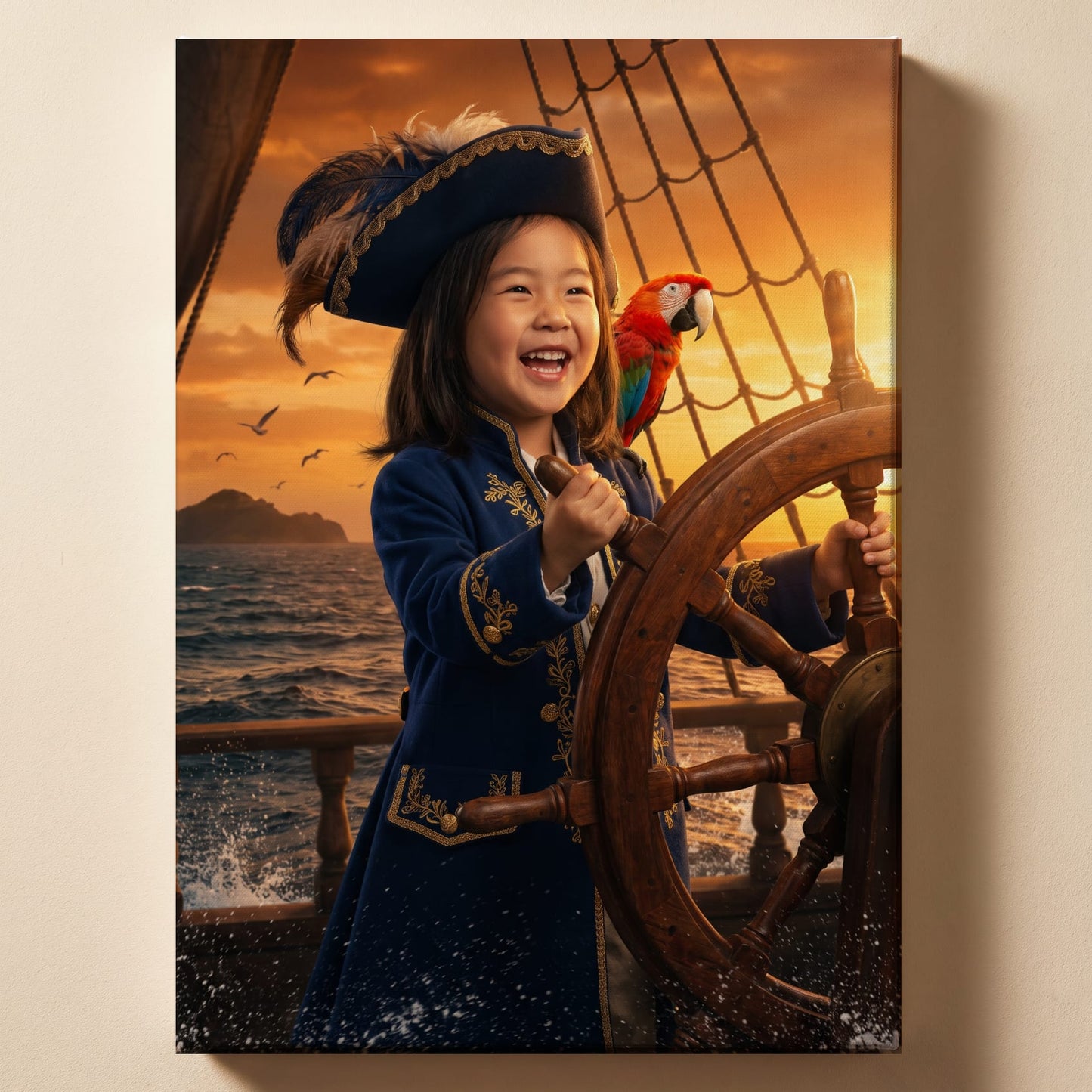 Personalized pirate captain artwork shown on canvas