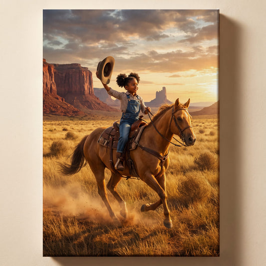 Personalized cowboy artwork shown on canvas