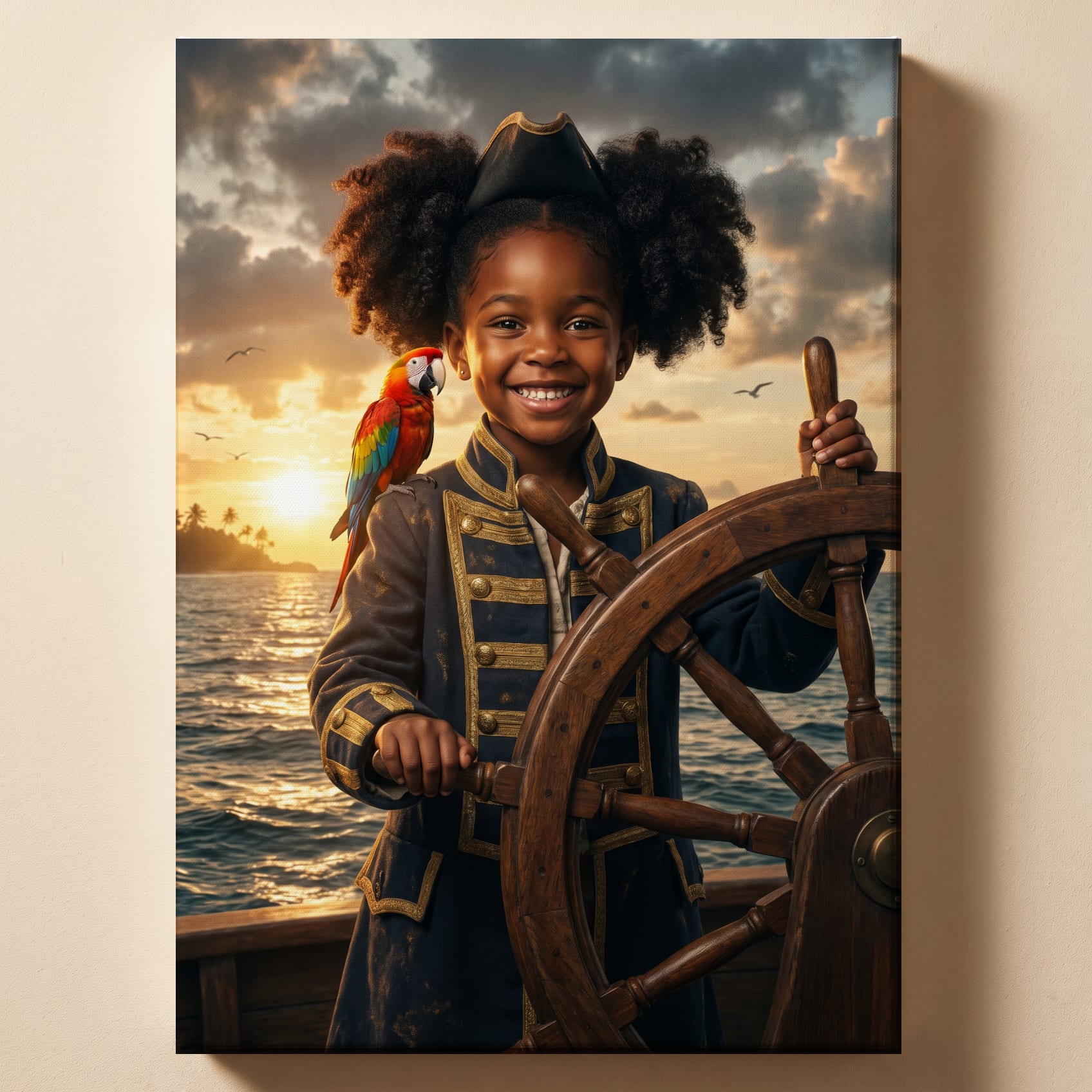 Personalized pirate captain artwork shown on canvas