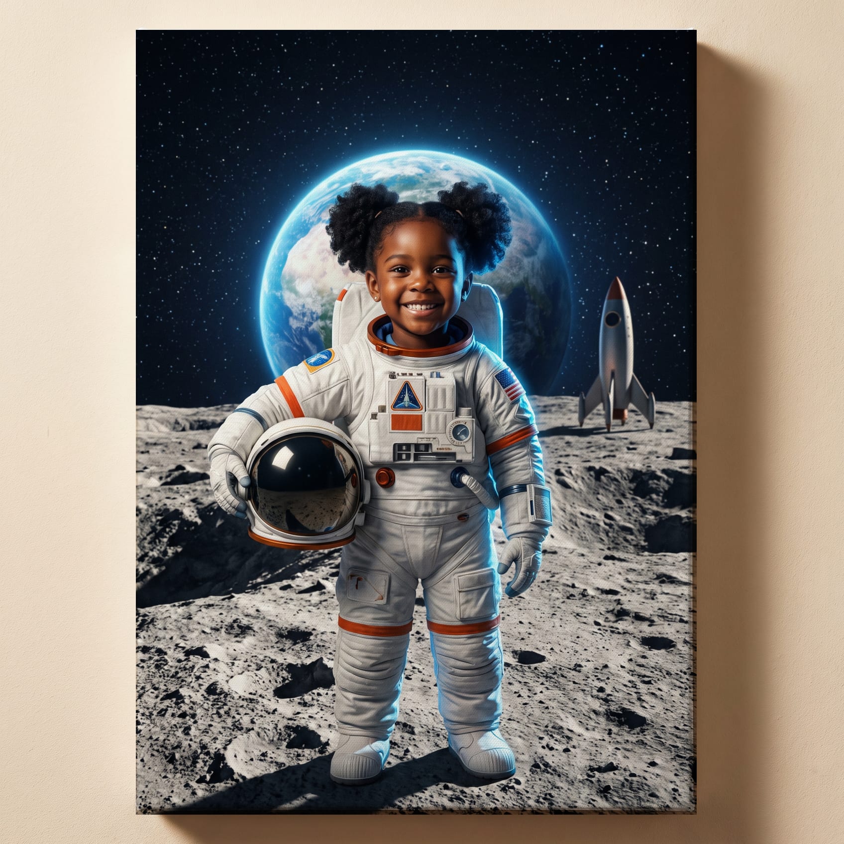 Personalized astronaut artwork shown on canvas