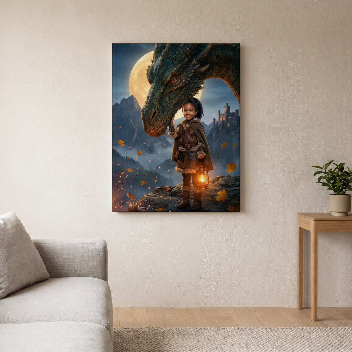 Personalized dragon tamer artwork shown on canvas