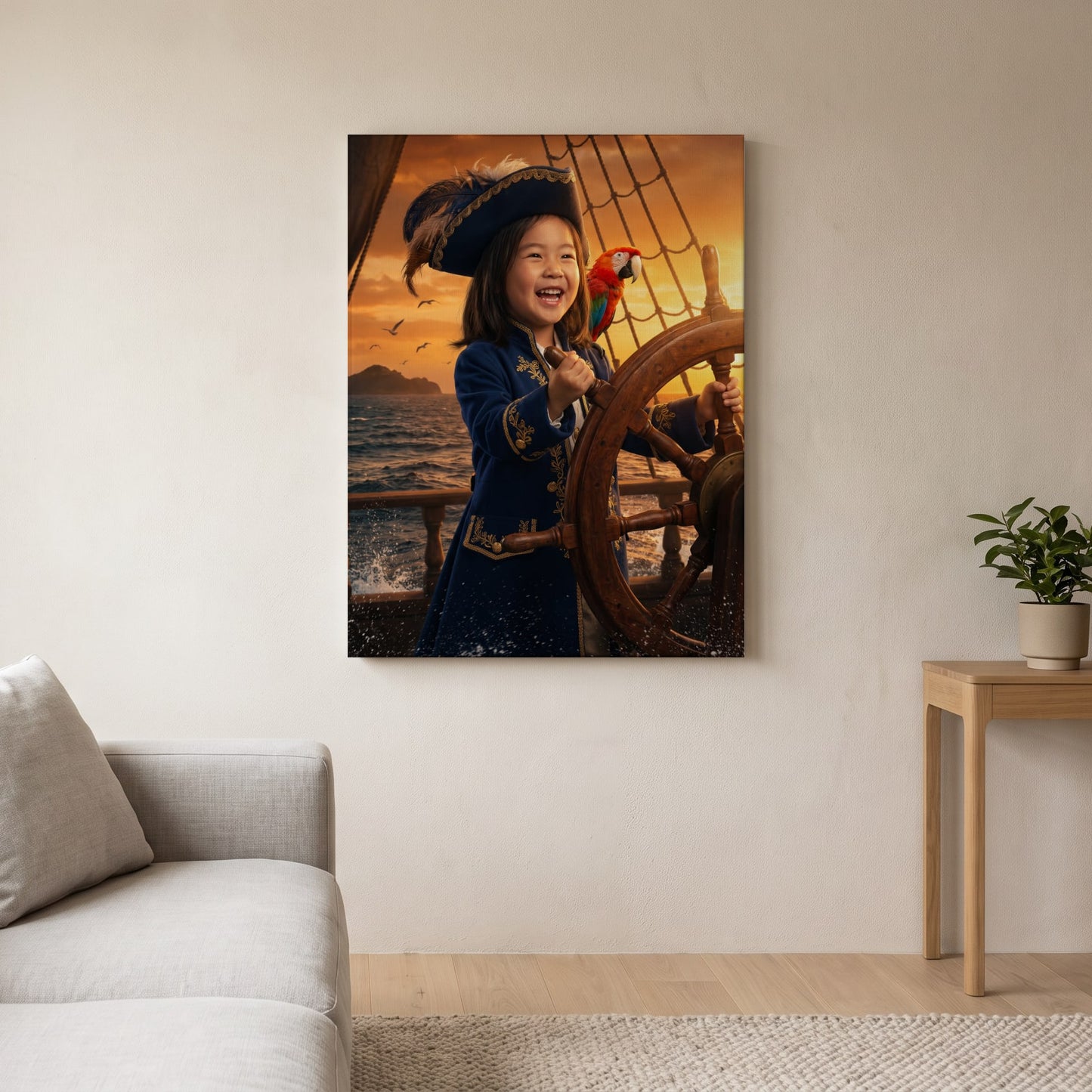 Personalized pirate captain artwork shown on canvas