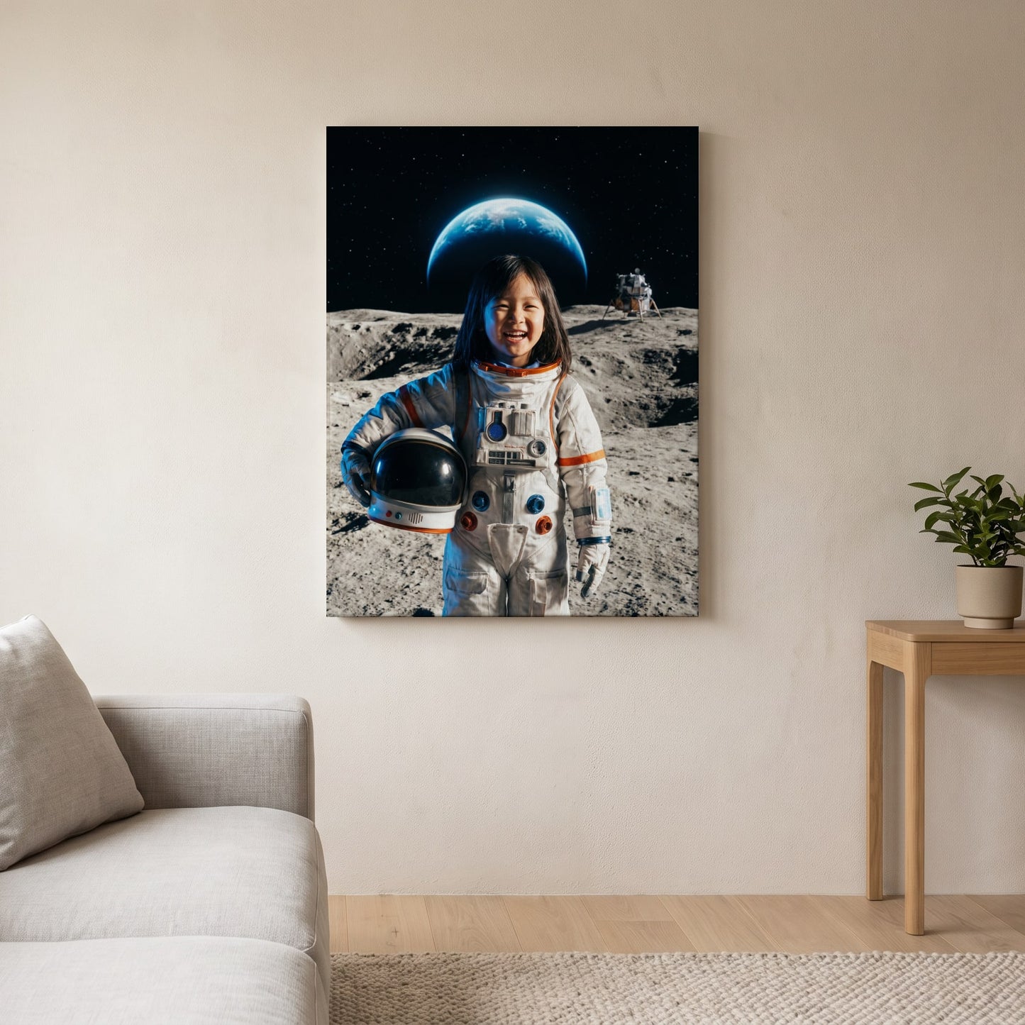 Personalized astronaut artwork shown on canvas