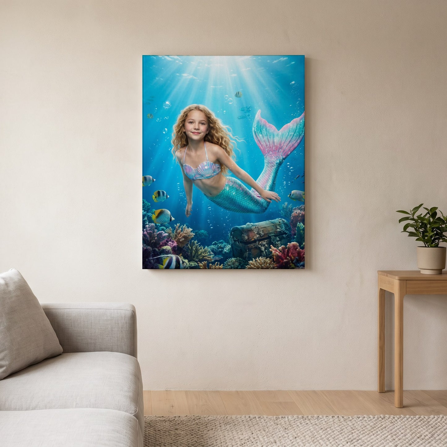 Personalized mermaid artwork shown on canvas