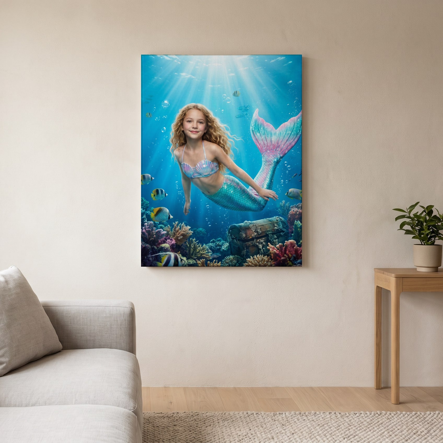 Personalized mermaid artwork shown on canvas