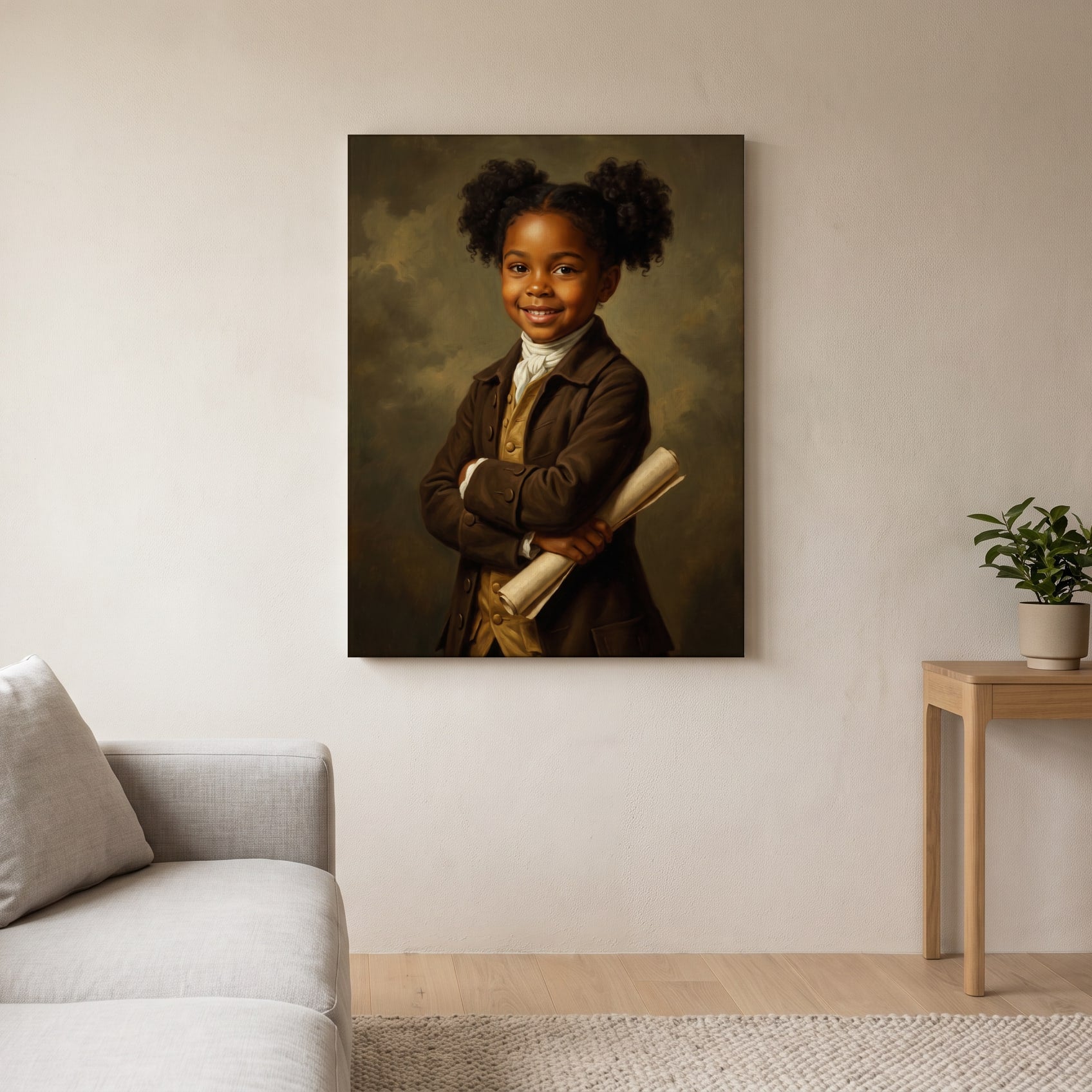 Personalized classical schoolmaster painting shown on canvas