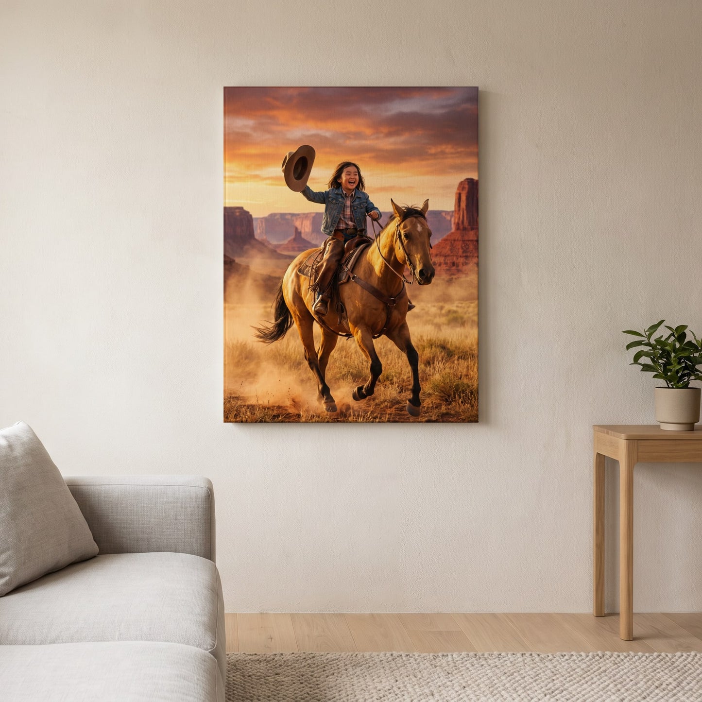 Personalized cowboy artwork shown on canvas