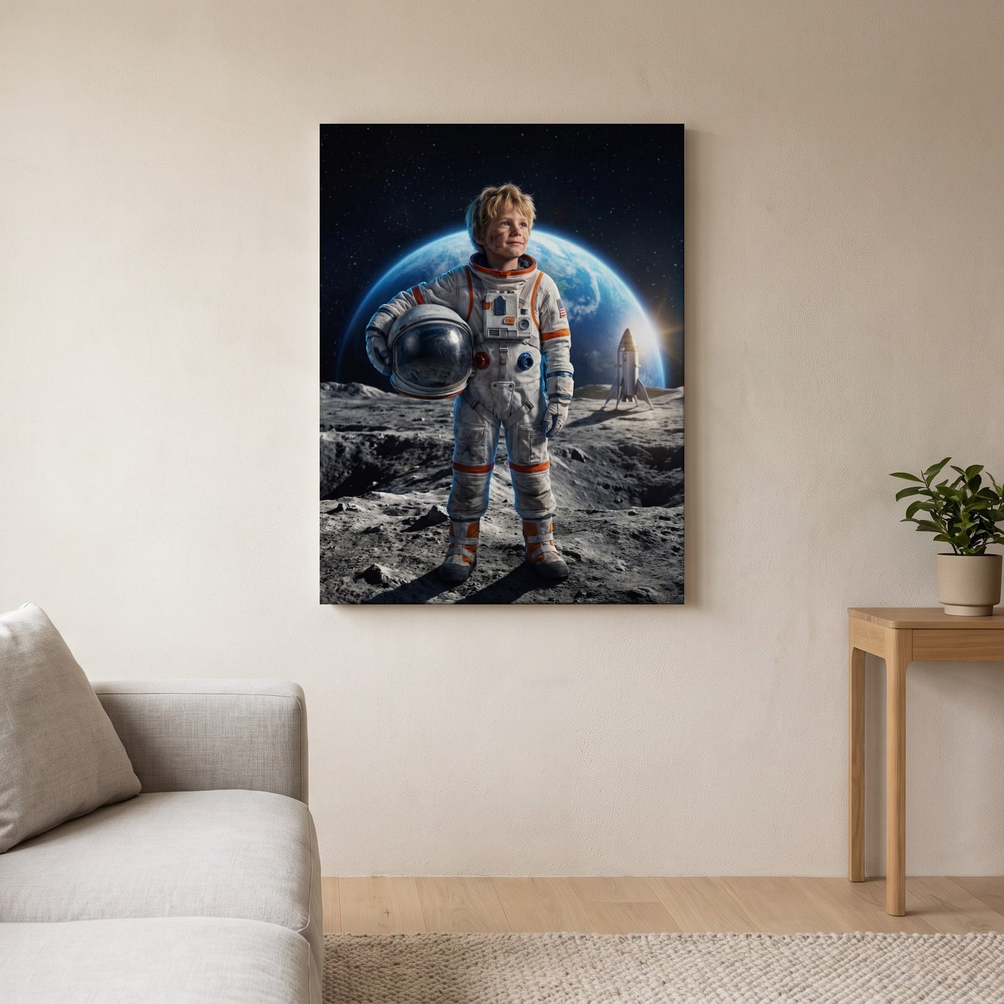Personalized astronaut artwork shown on canvas