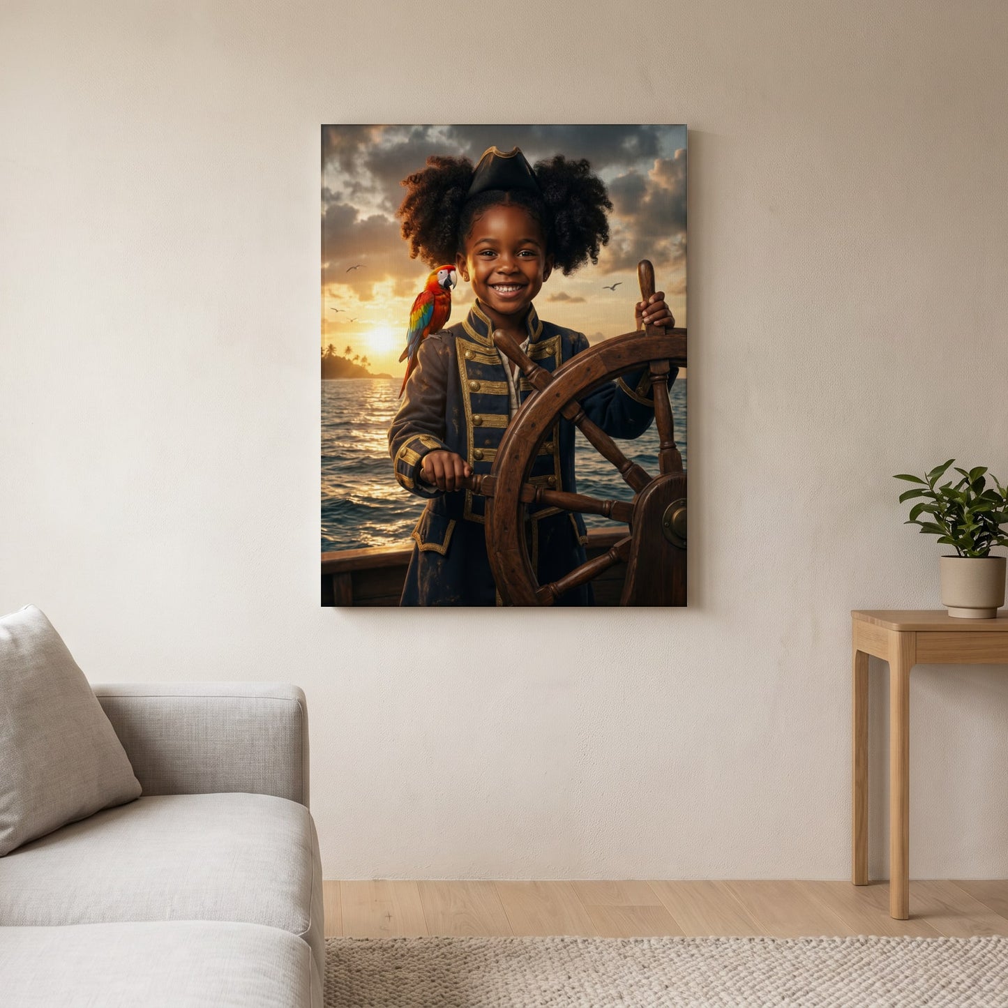 Personalized pirate captain artwork shown on canvas