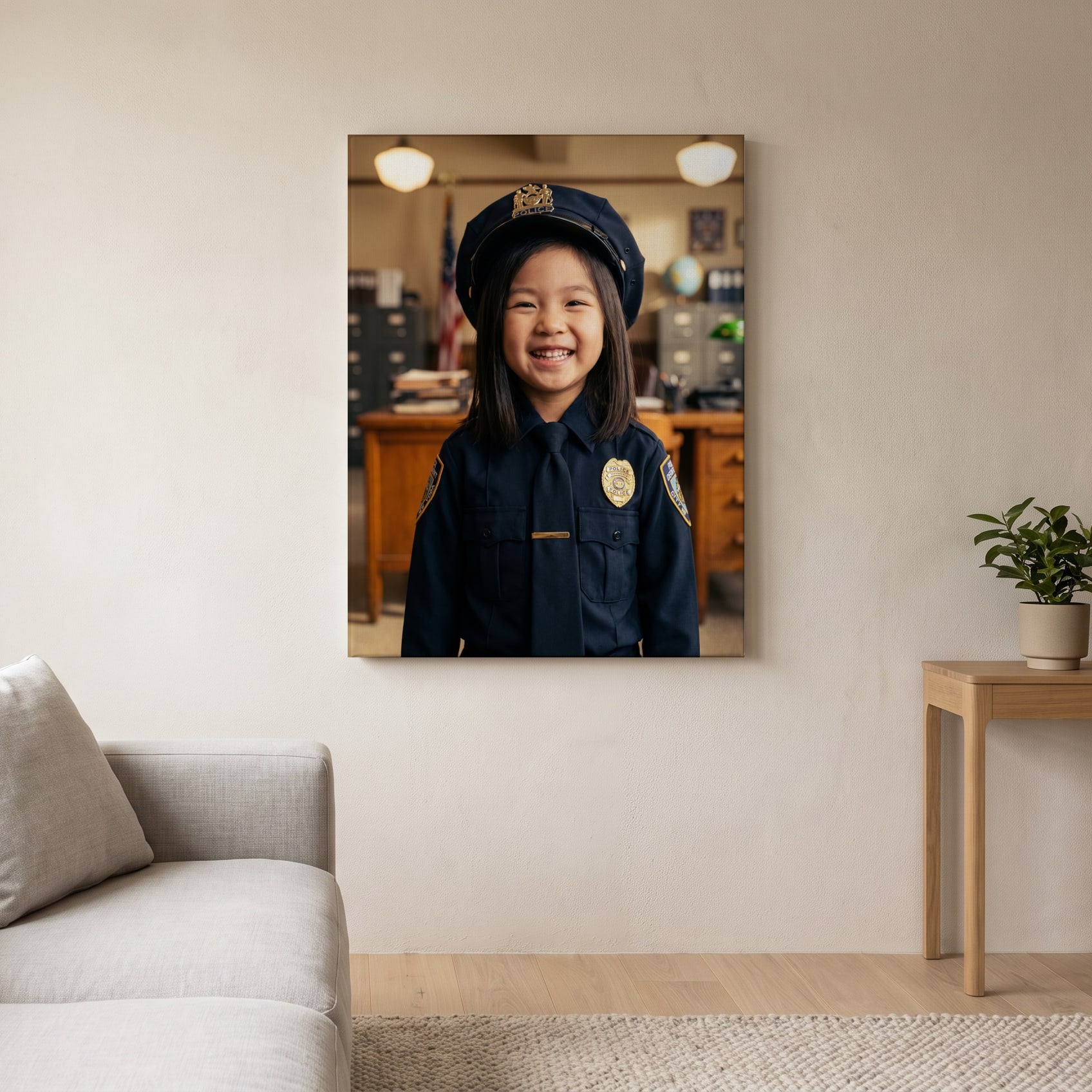 Personalized police officer artwork shown on canvas