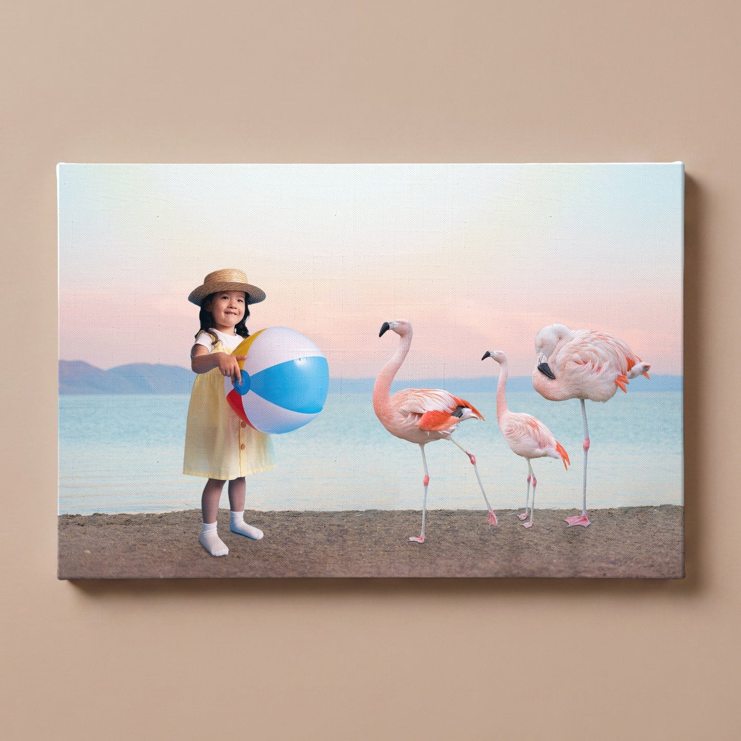 Personalized Flamingo Beach portrait canvas