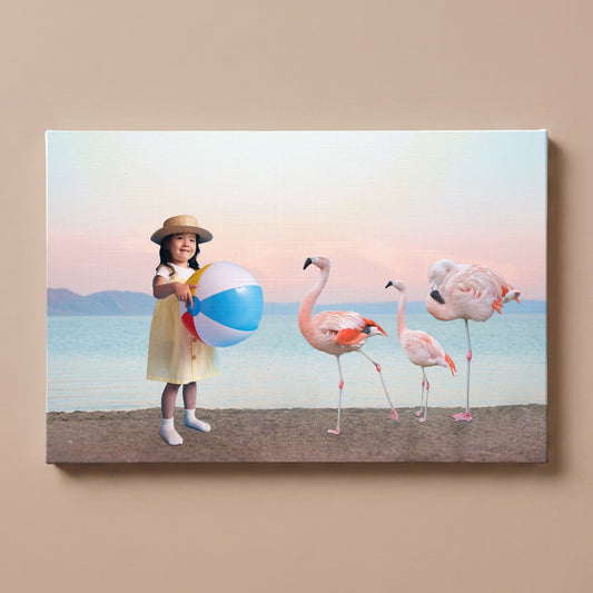 Personalized Flamingo Beach portrait canvas
