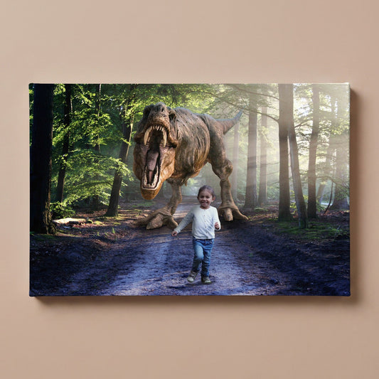 Personalized Dino Forest portrait canvas