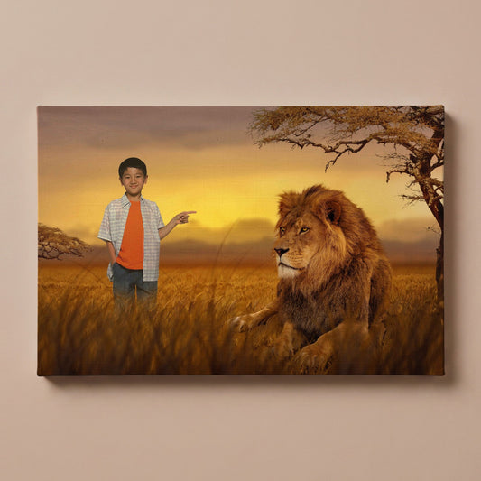 Personalized Quiet Lion portrait canvas