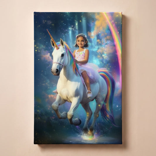 Personalized Riding the Unicorn portrait canvas